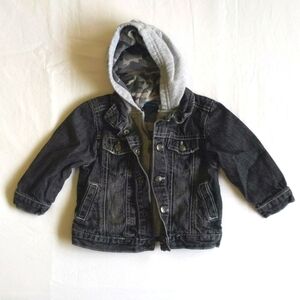 Greendog Boys Layered Look Denim Jacket Hooded Camo Black Gray Size 18M